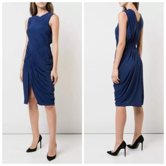 New Jason Wu Collection Sapphire Blue Draped Midi Dress 12 US NWT MSRP $1695.00 - Picture 1 of 15